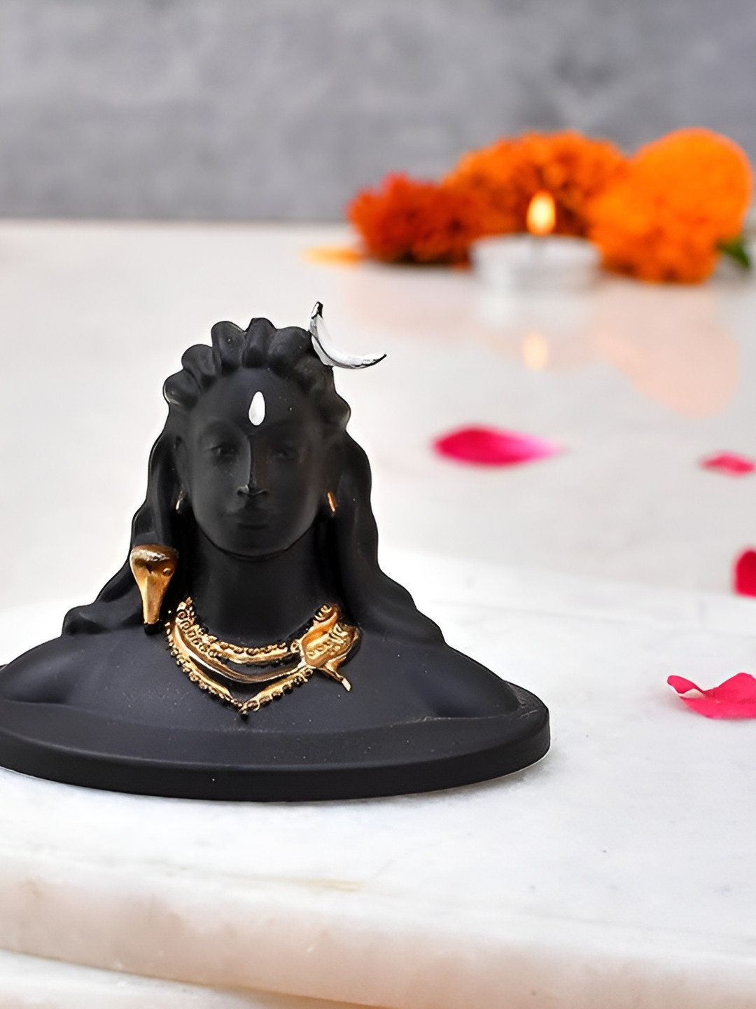CraftVatika Adiyogi Shiva Gold Polyresin Matte Prayer Room Medium Showpiece - 2.1 Inches