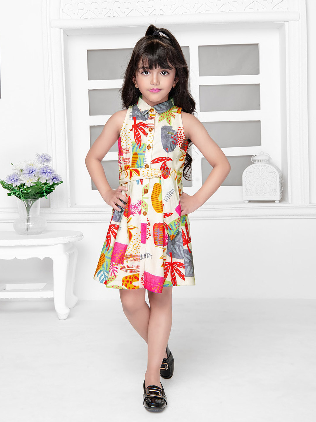 Tiny Baby Print Round Neck Cotton A-Line Dress