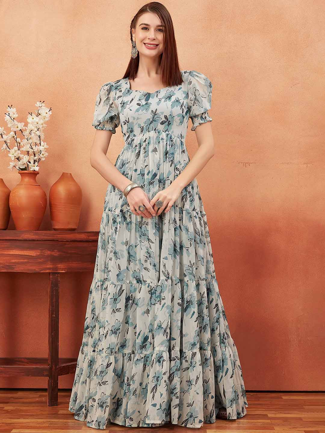 ODD BY chansi TRENDZ Floral Printed Flared Georgette Maxi Length Dress