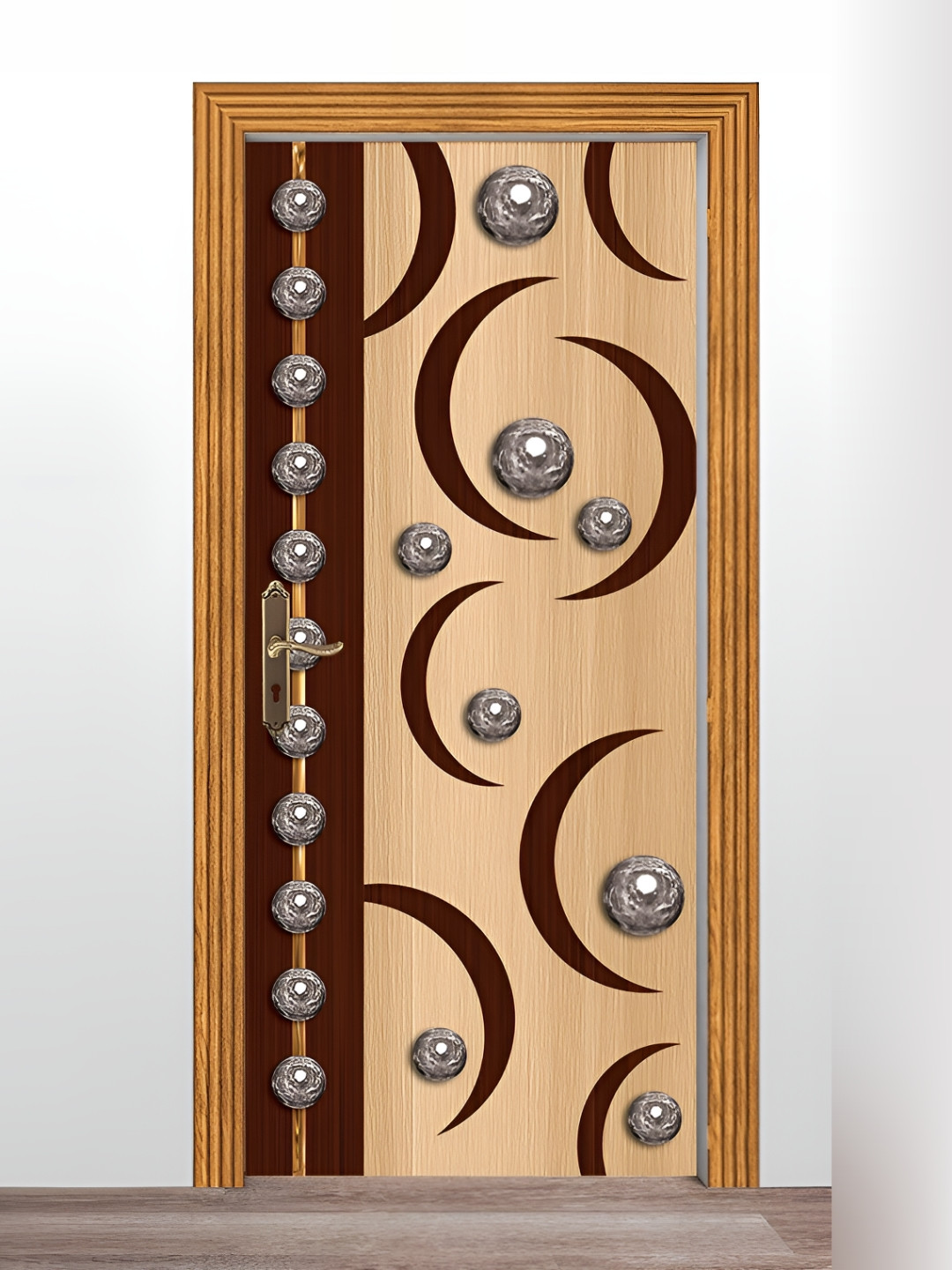 Wallpics Brown & Beige Abstract Printed Self-Adhesive Door Sticker