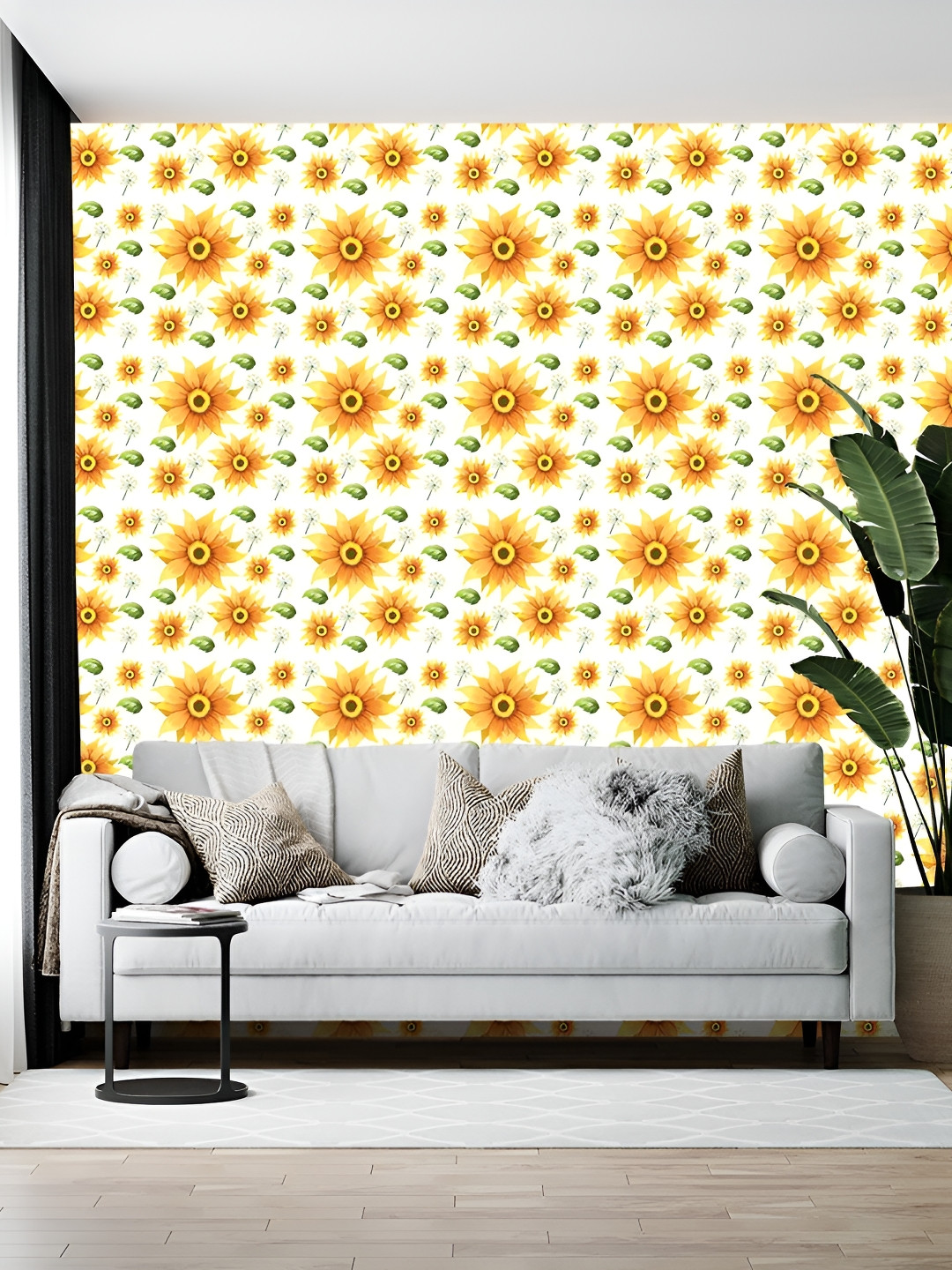 Wallpics Classics White & Yellow Floral Printed Wallpaper