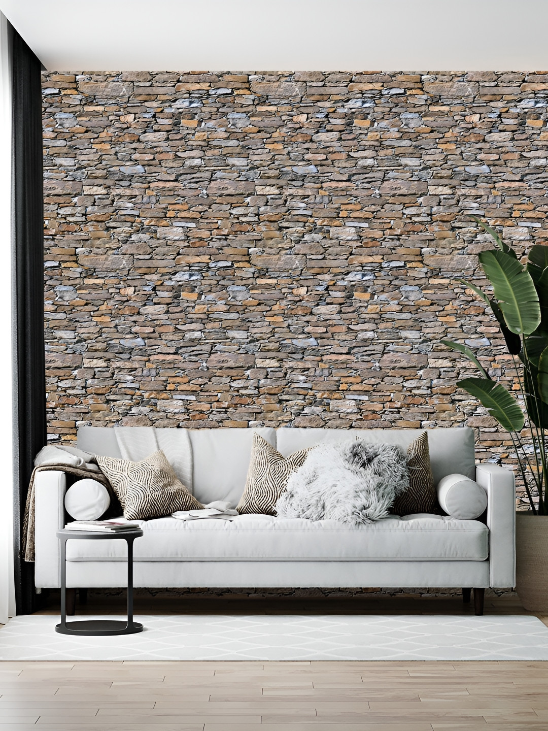 Wallpics Grey and Brown Printed Decorative Wallpaper Sticker