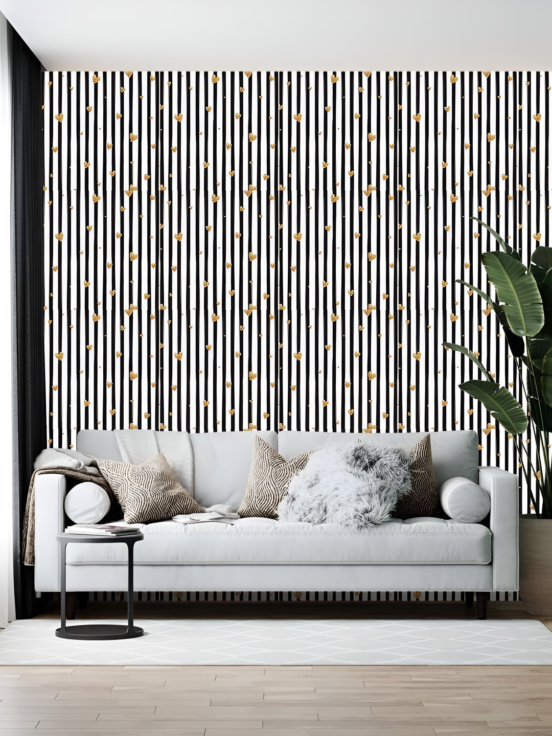 Wallpics White & Black Abstract Printed Self Adhesive Wallpaper