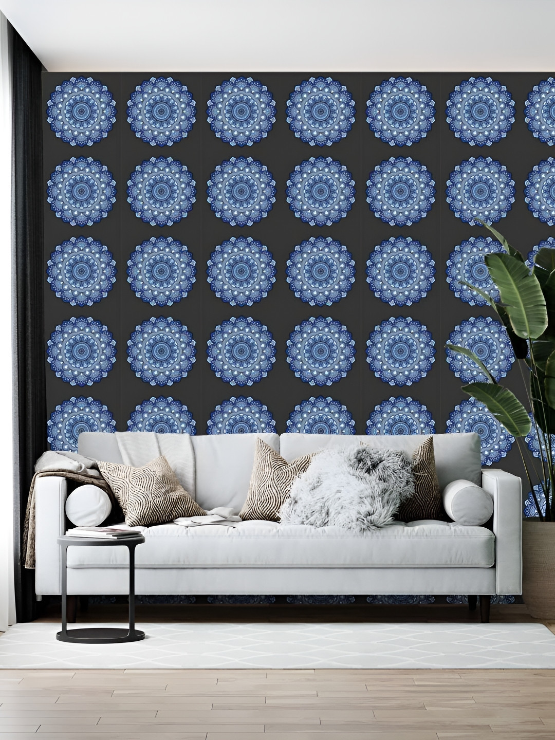 Wallpics Grey & Blue Floral and Botanical Printed Self-Adhesive Wallpaper