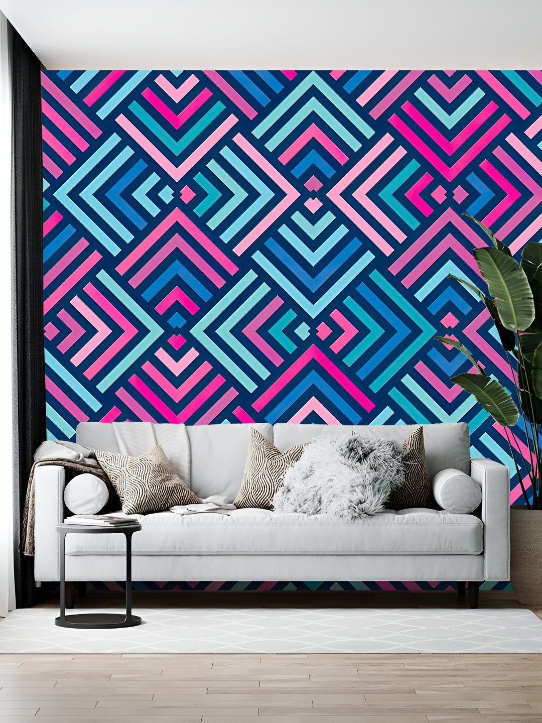 Wallpics Blue & Pink Abstract Printed Self-Adhesive Wall Sticker