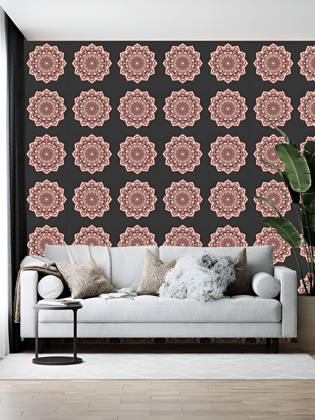 Wallpics Black & Brown Floral and Botanical Printed Self-adhesive Wallpaper