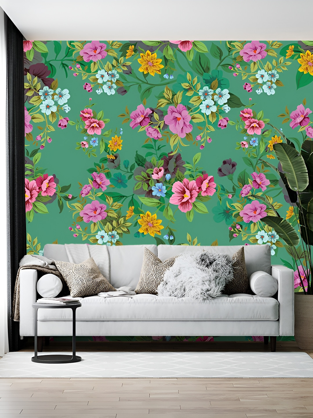 Wallpics Green Floral Printed Wallpaper