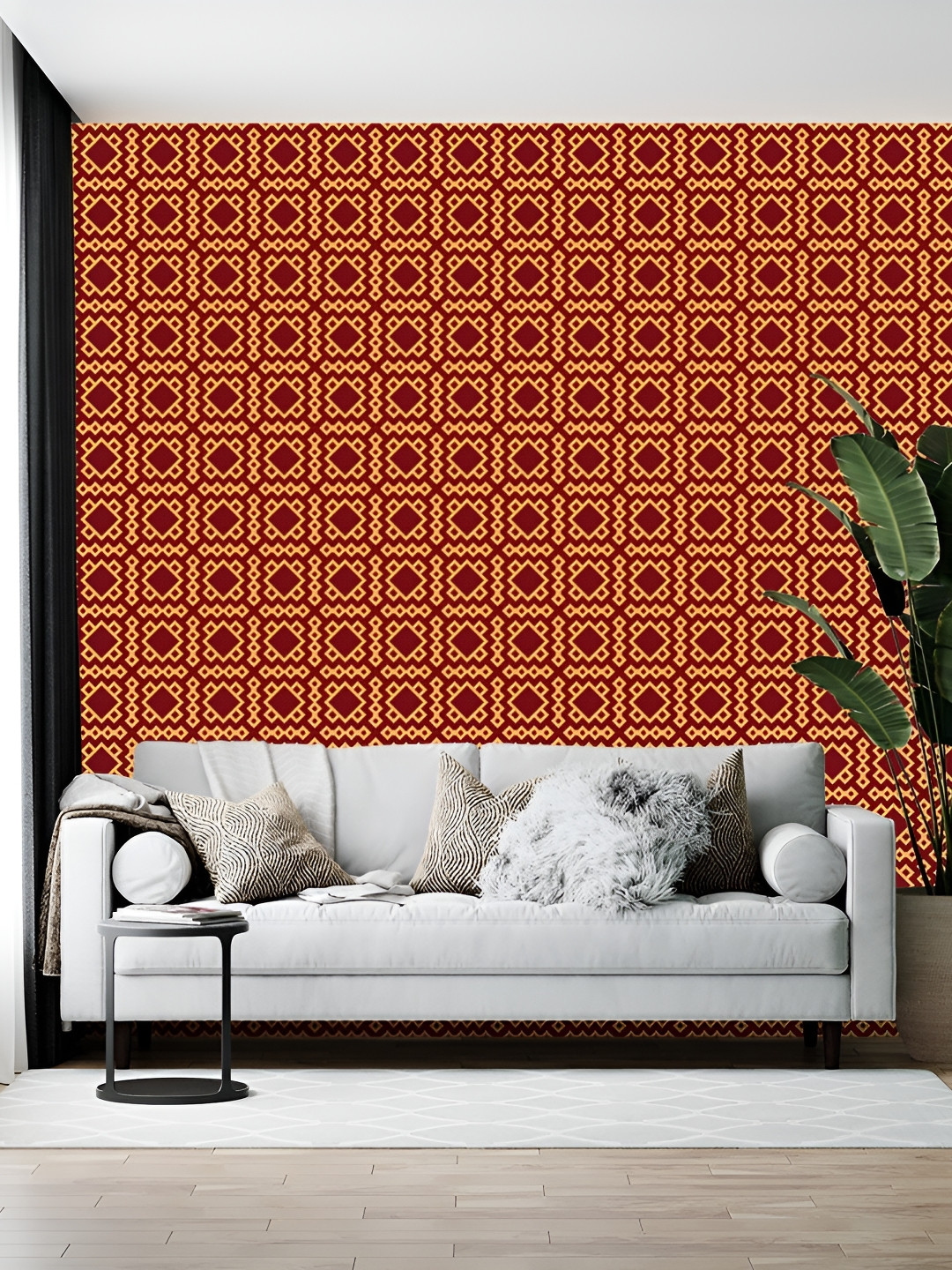 Wallpics Maroon & Beige Printed Self-Adhesive Wallpaper