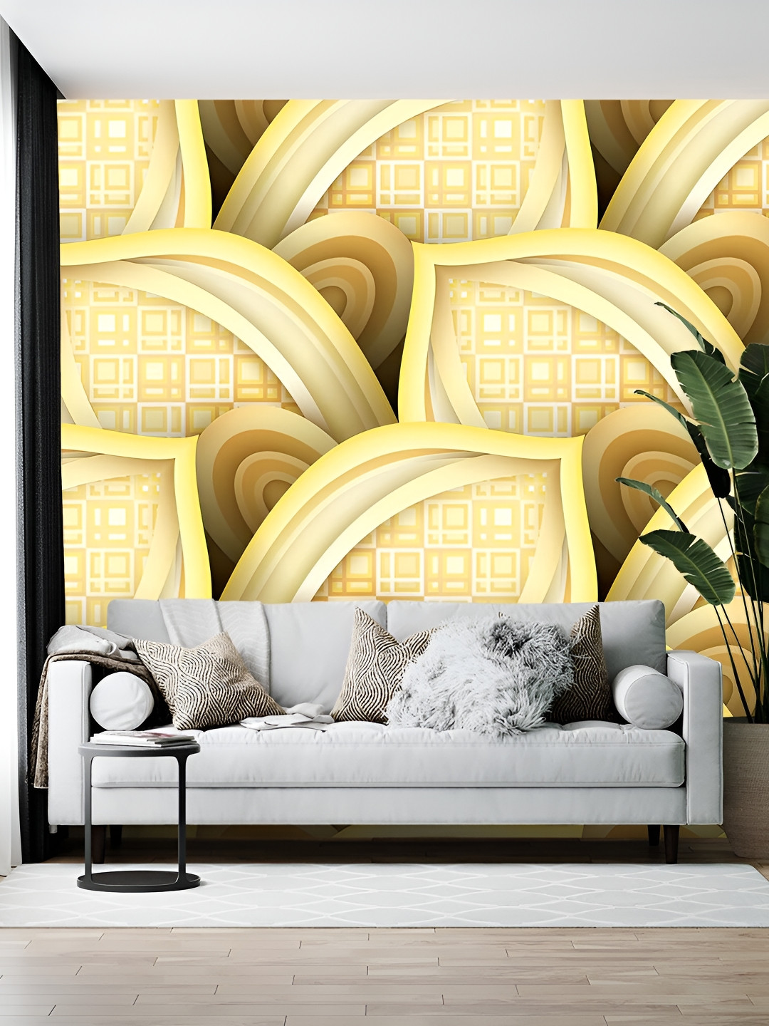 Wallpics Yellow & Cream Colored Abstract Printed Self-Adhesive Wallpaper