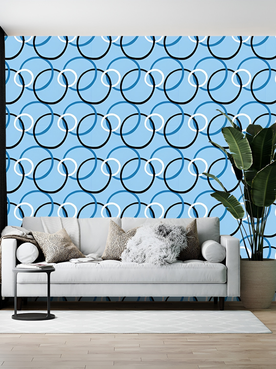 Wallpics Blue & Black Printed Self-Adhesive Wallpaper