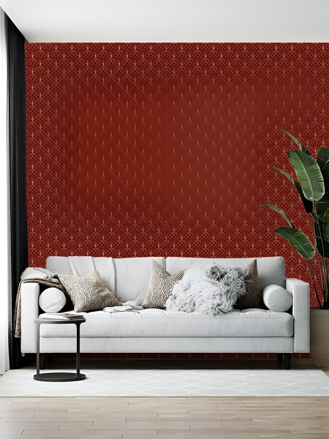 Wallpics Maroon & Beige Abstract Printed Self-Adhesive Wallpaper