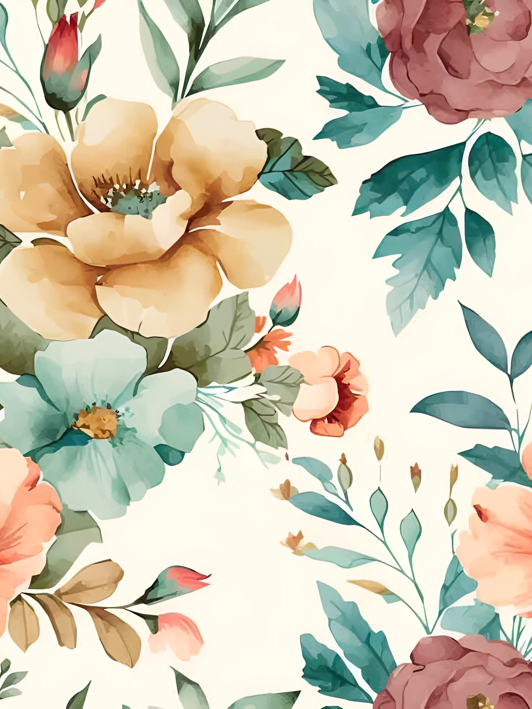 Wallpics Cream & Green Floral Printed Self-Adhesive Wallpaper
