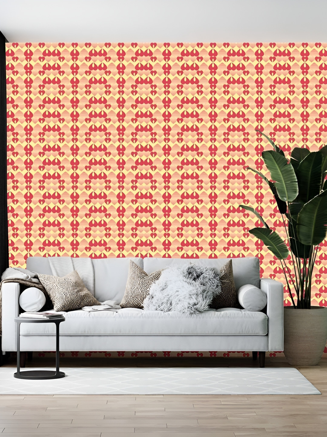 Wallpics Beige & Red Abstract Printed Self-Adhesive Wallpaper