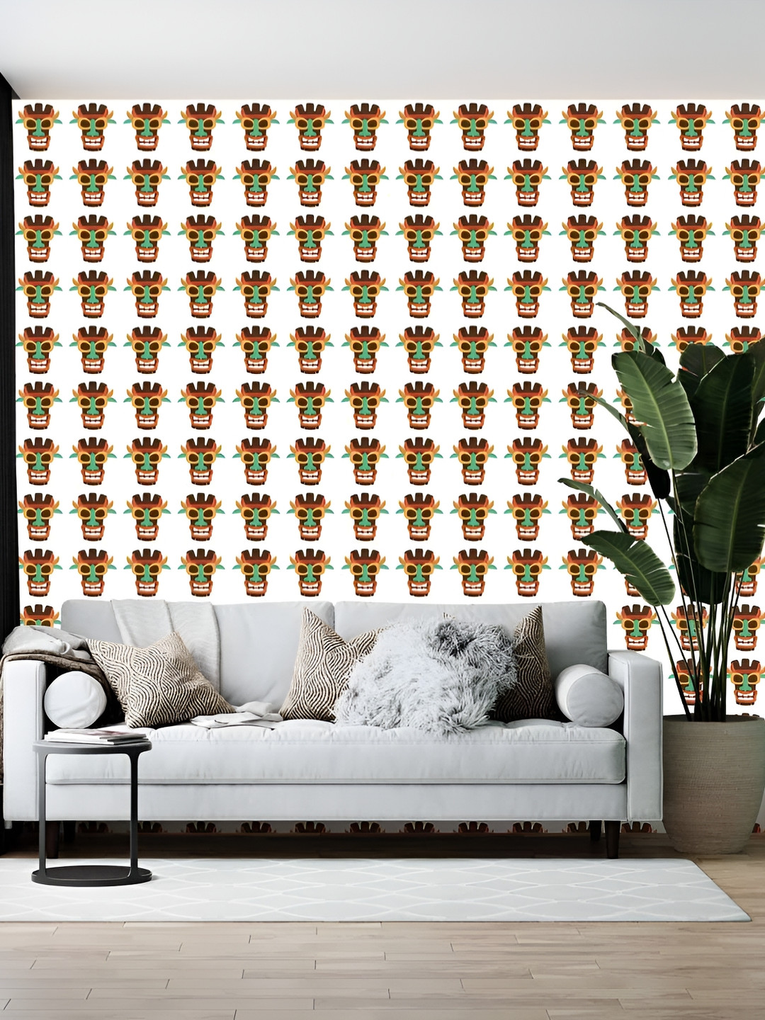 Wallpics White & Brown Printed Wallpaper