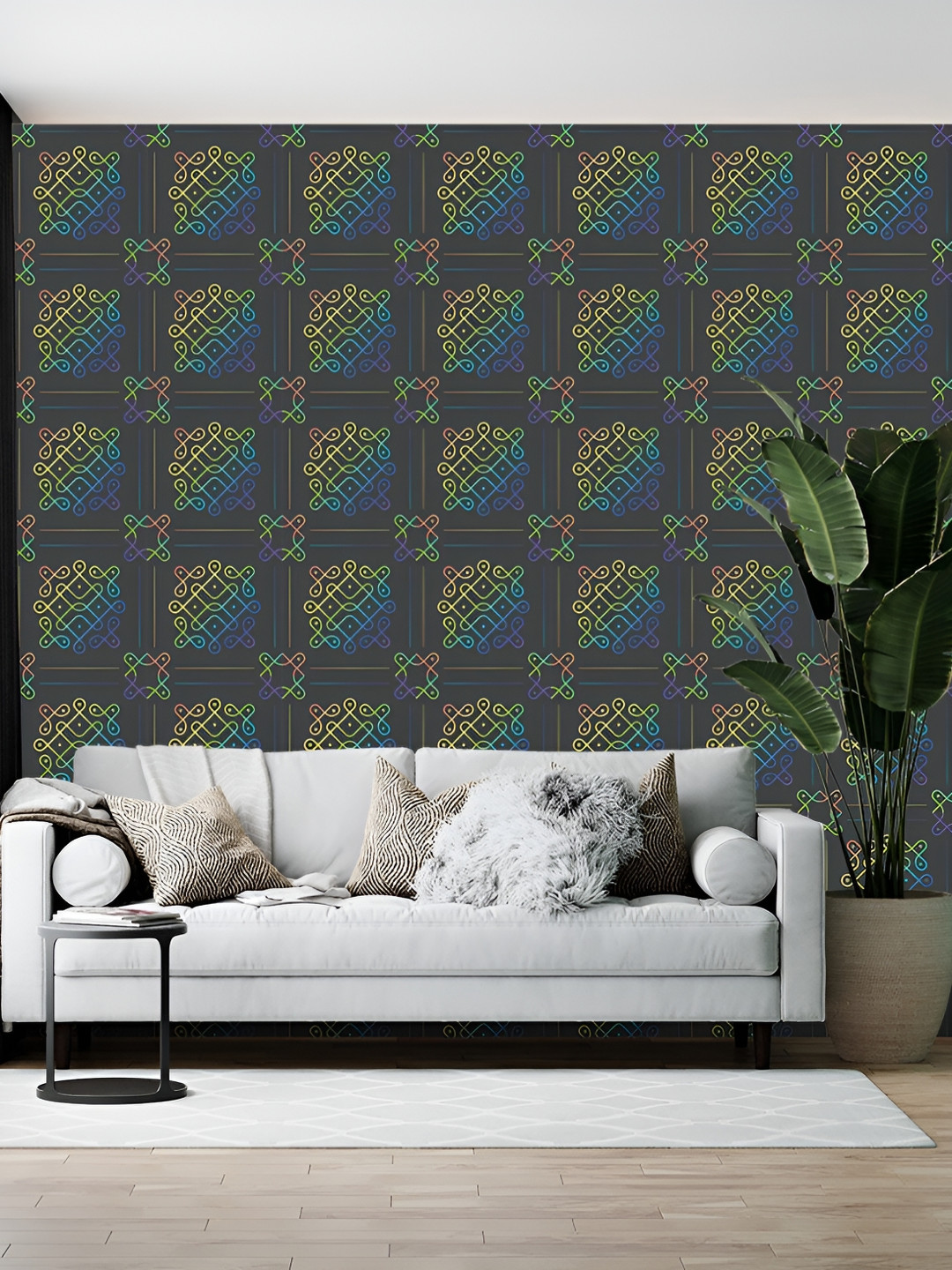 Wallpics Grey & Blue Printed Self-Adhesive Wallpaper