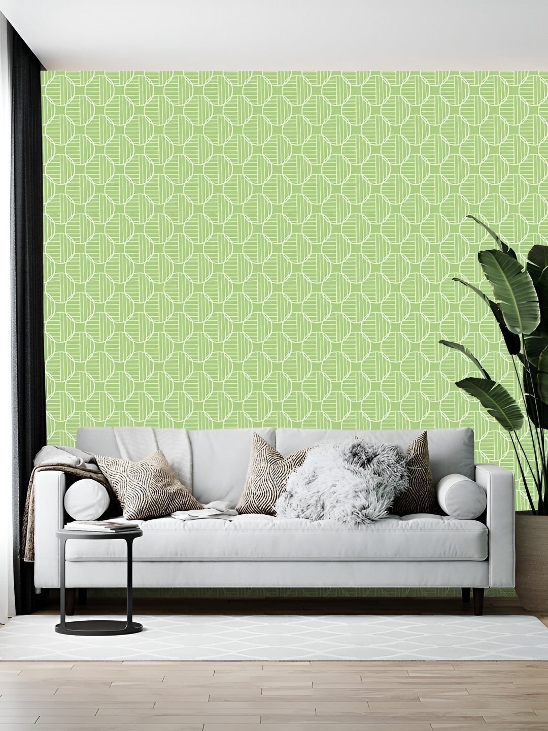 Wallpics Green & White Abstract Printed Wallpaper
