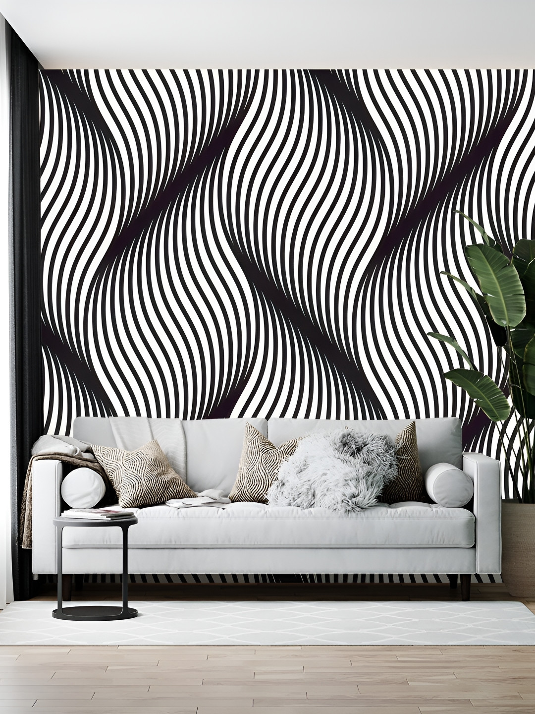 Wallpics Black & White Abstract Printed Wallpaper