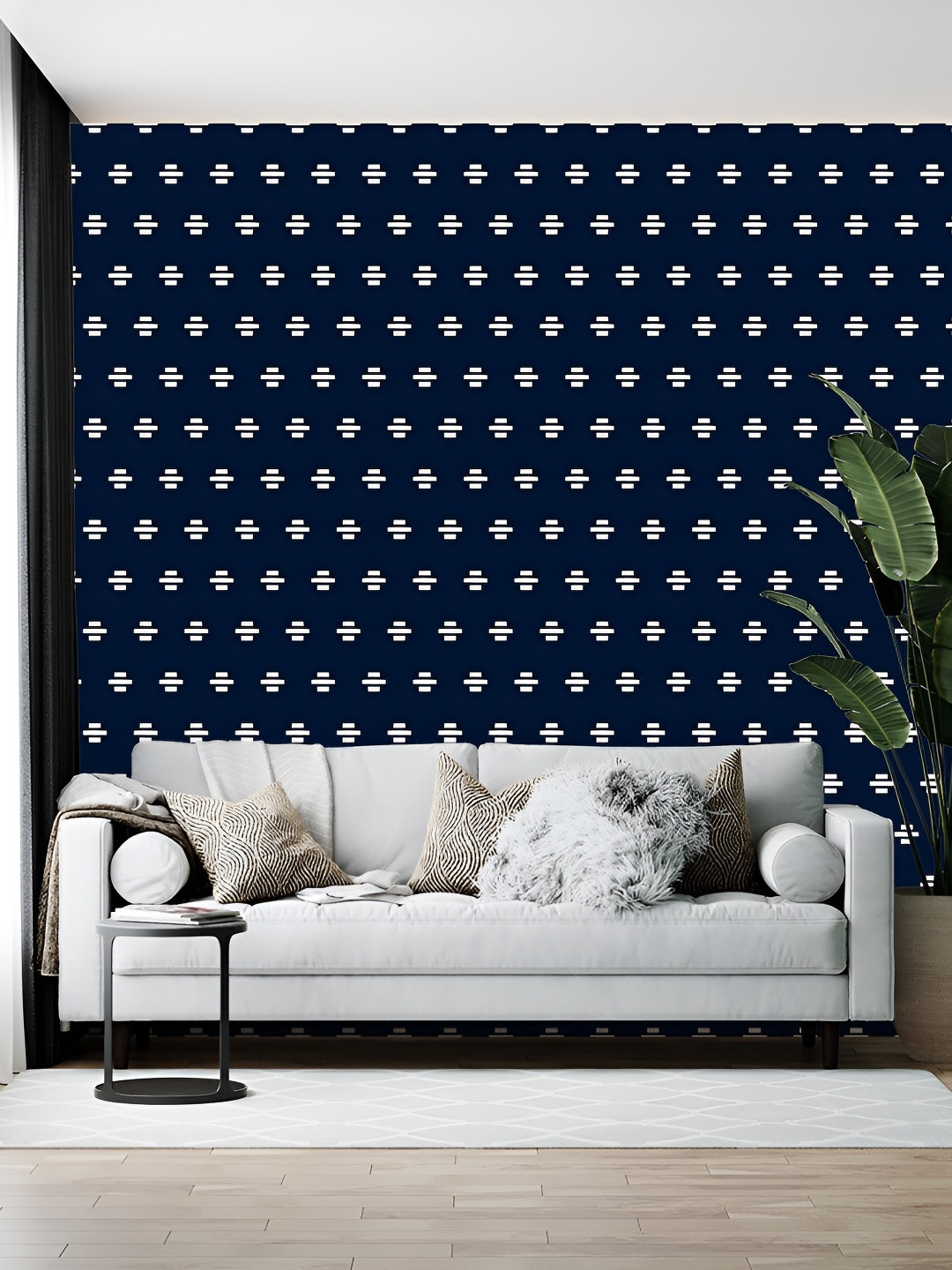 Wallpics Navy Blue & White Printed Self-Adhesive Wallpaper