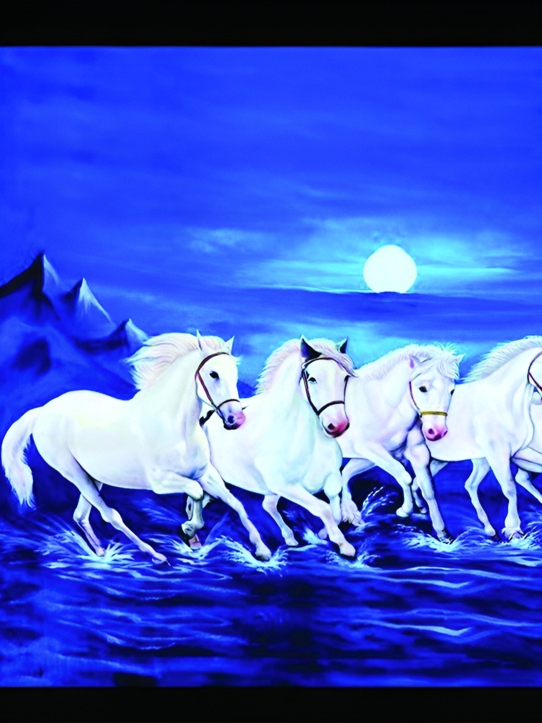 Wallpics Blue & White Horse Printed Self-Adhesive Wallpaper