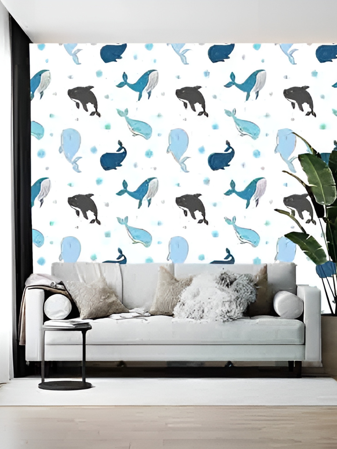 Wallpics White & blue Printed Self-Adhesive Wallpaper
