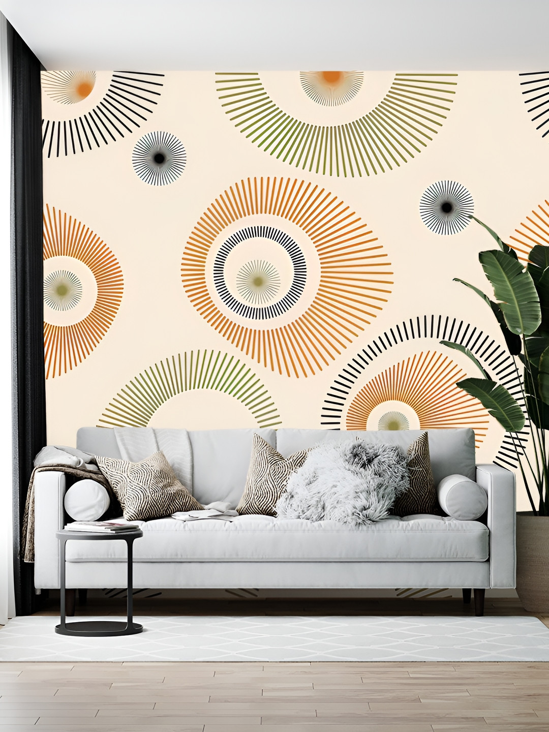 Wallpics Beige b& Green Printed Self-Adhesive Wallpaper