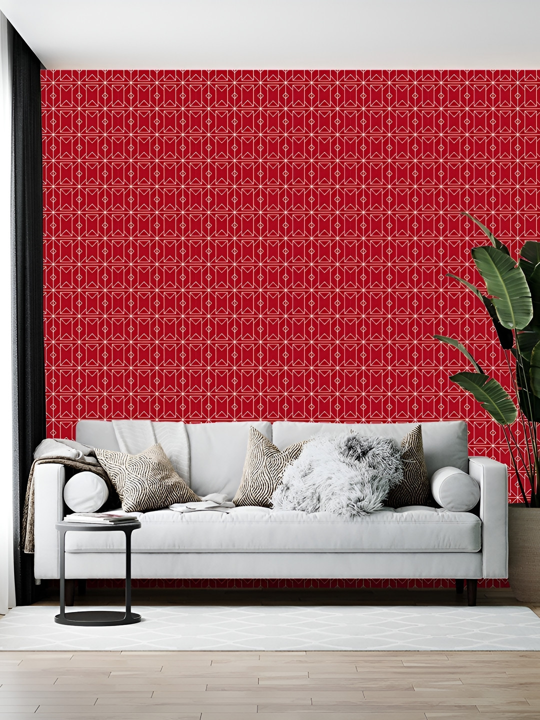 Wallpics Red & White Printed Wallpaper
