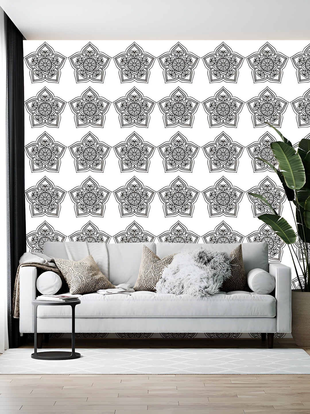 Wallpics Black & White Printed Self Adhesive Wall Sticker
