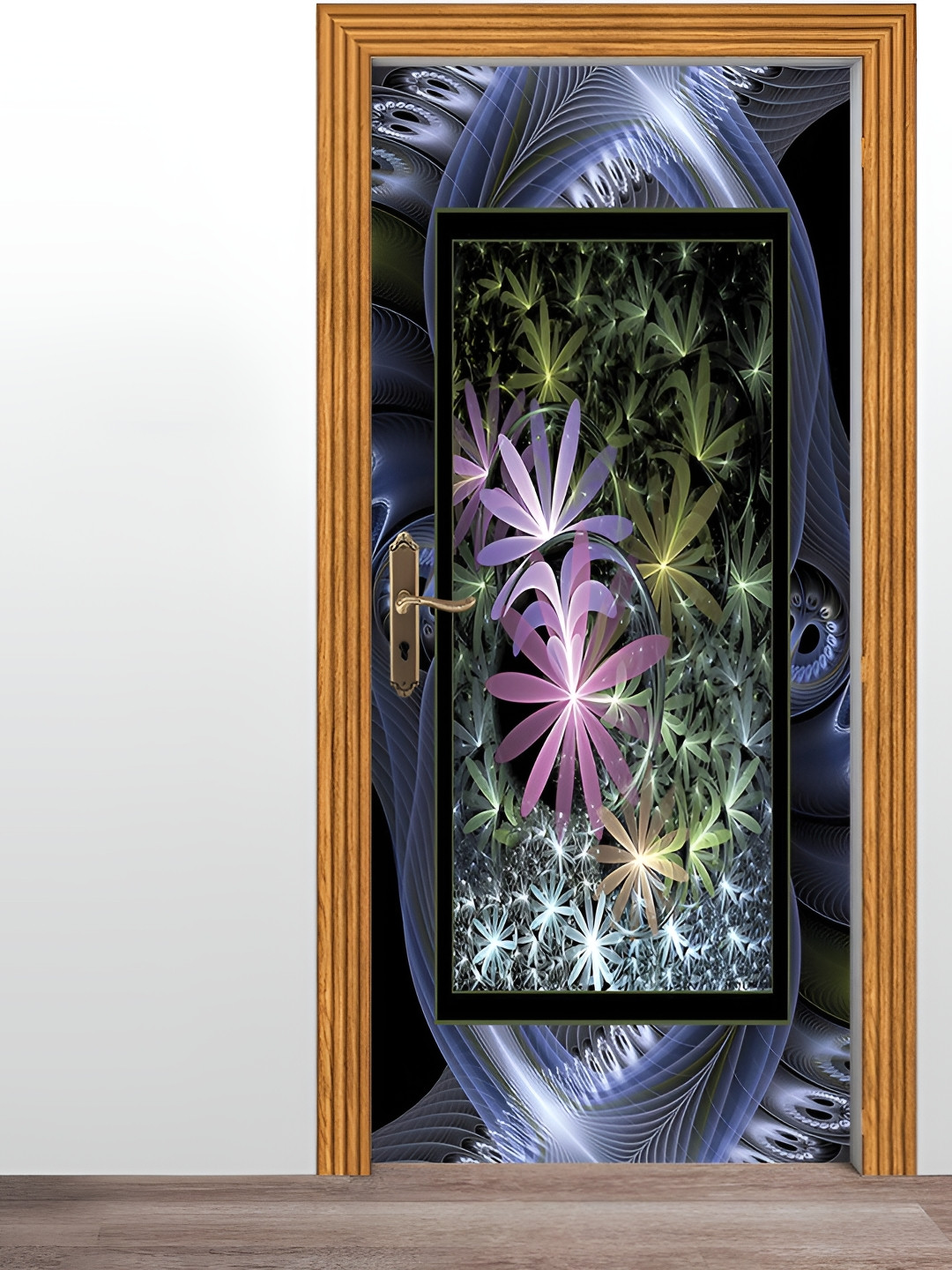 Wallpics Green & Black Printed Self Adhesive Door Sticker