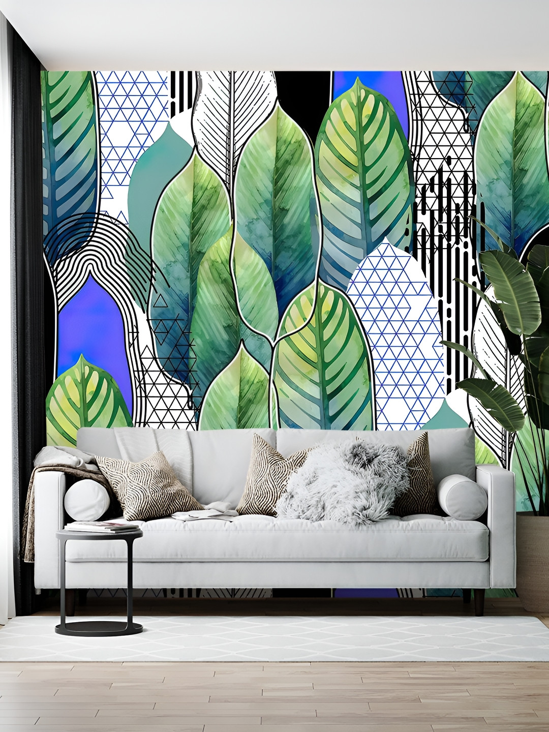 Wallpics Green & Blue Botanical Printed Mural Wallpaper