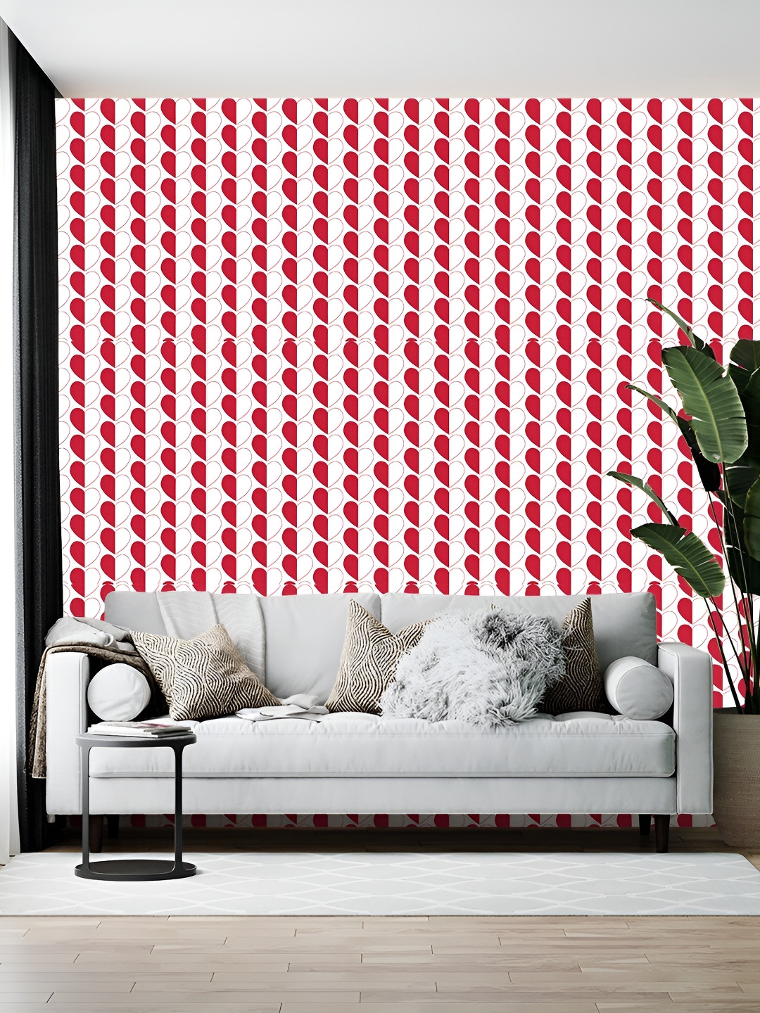 Wallpics White & Red Hearts Printed Wallpaper
