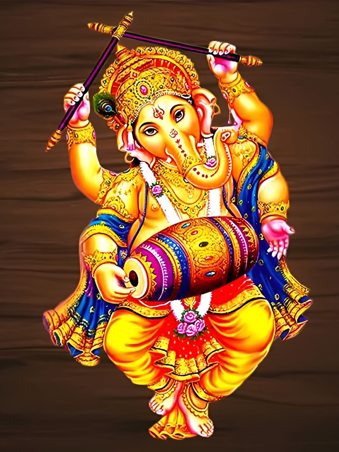Wallpics Yellow & Brown Lord Ganesha Printed Religious Self-Adhesive Wall Sticker