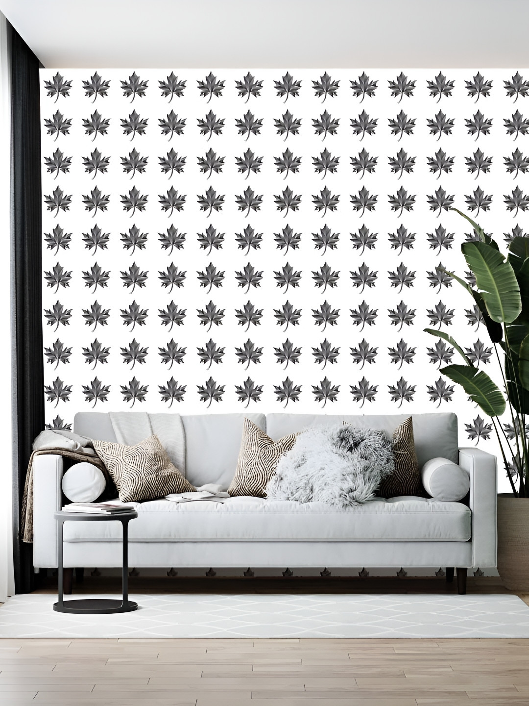 Wallpics White & Grey Floral Printed Wallpaper