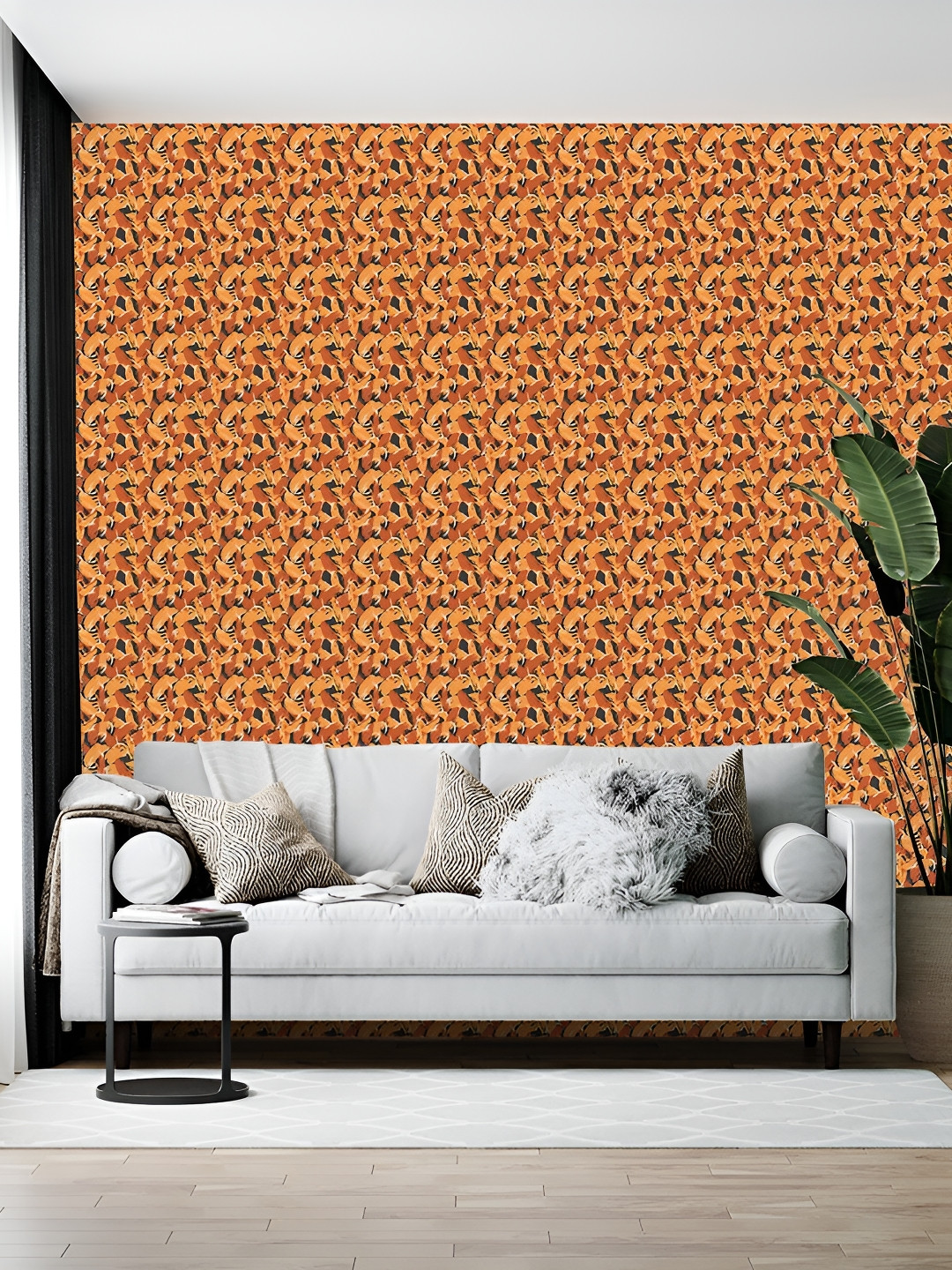 Wallpics Orange Colored Printed Self-Adhesive Wallpaper