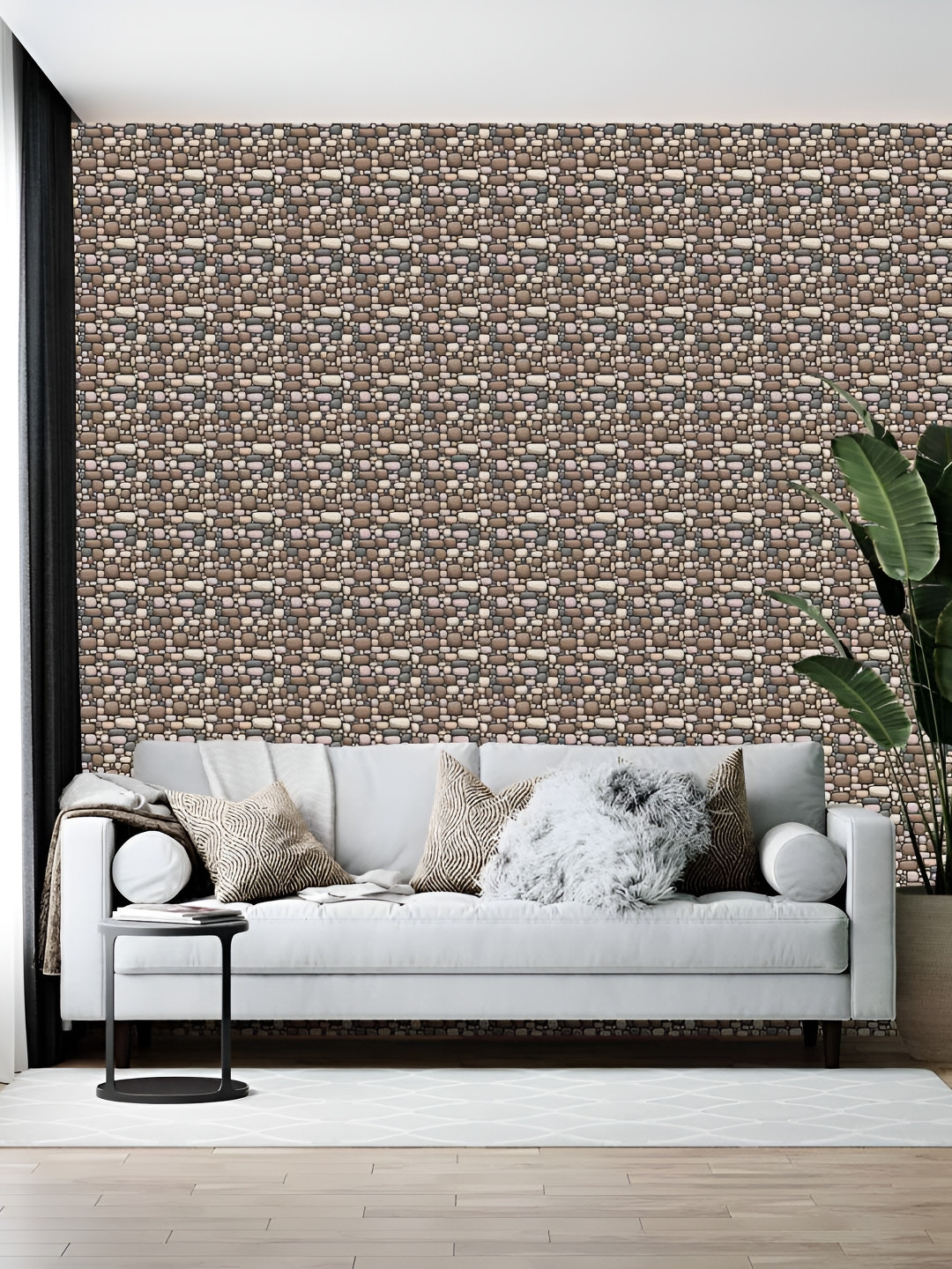 Wallpics Grey and Brown Printed Self-Adhesive Wallpaper Sticker