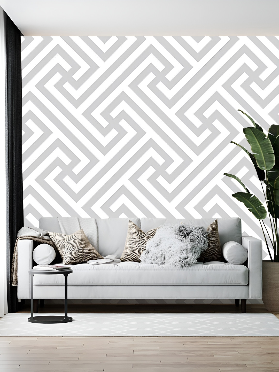 Wallpics White and Grey Abstract Printed Self-Adhesive Wallpaper Sticker