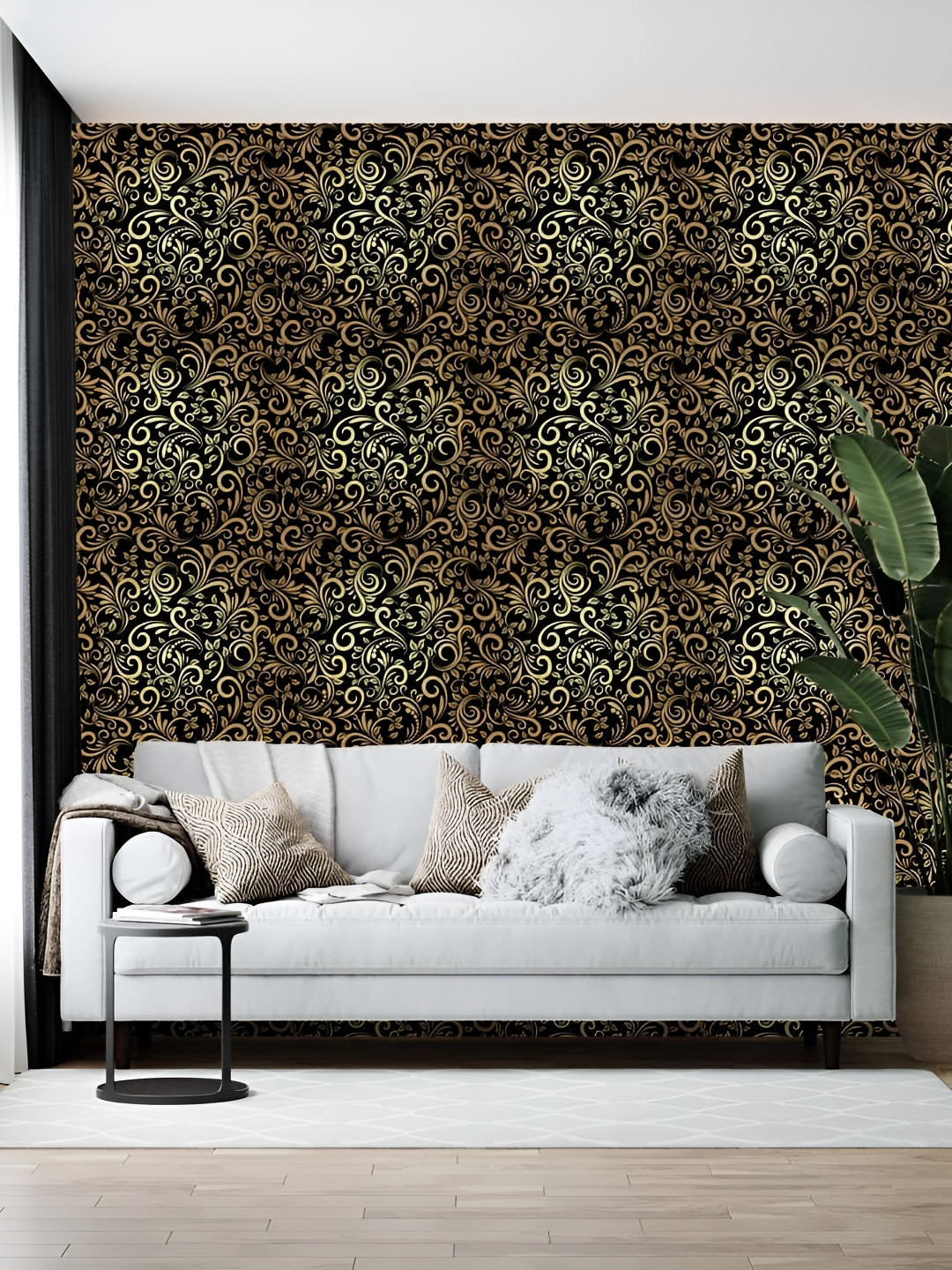 Wallpics Black & Beige Abstract Printed Self-Adhesive Wallpaper