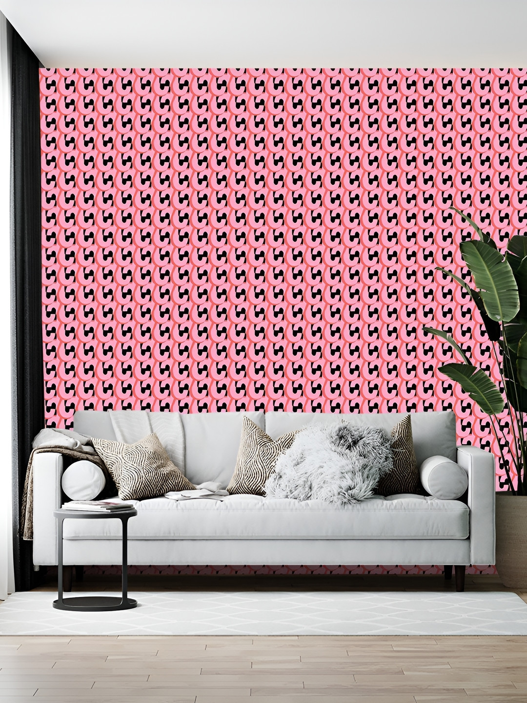 Wallpics Pink & Black Abstract Printed Self-Adhesive Wallpaper