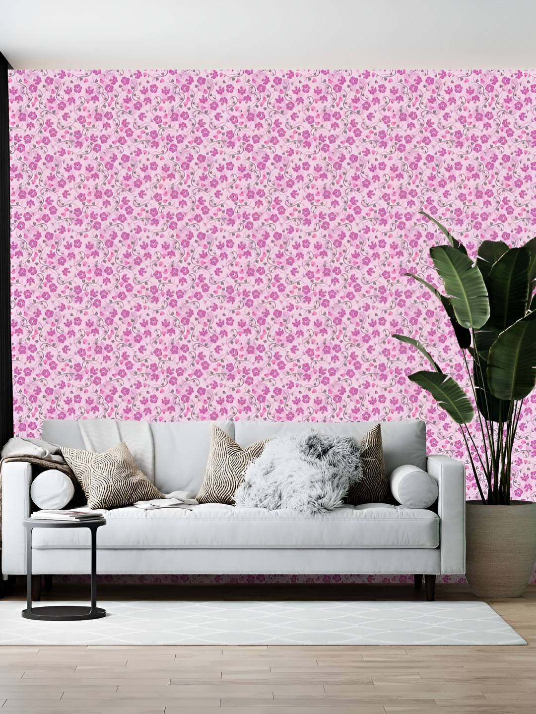 Wallpics Pink & Grey Abstract Printed Self-Adhesive Wallpaper
