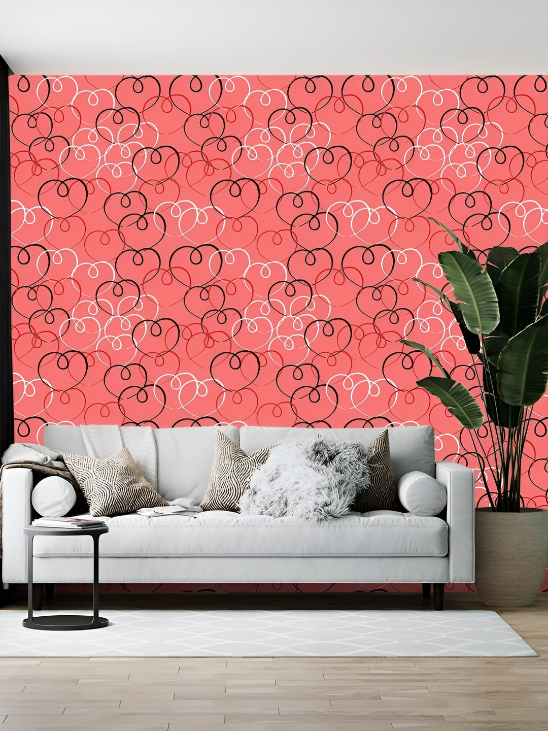 Wallpics Peach & Black Printed Self-Adhesive Wallpaper