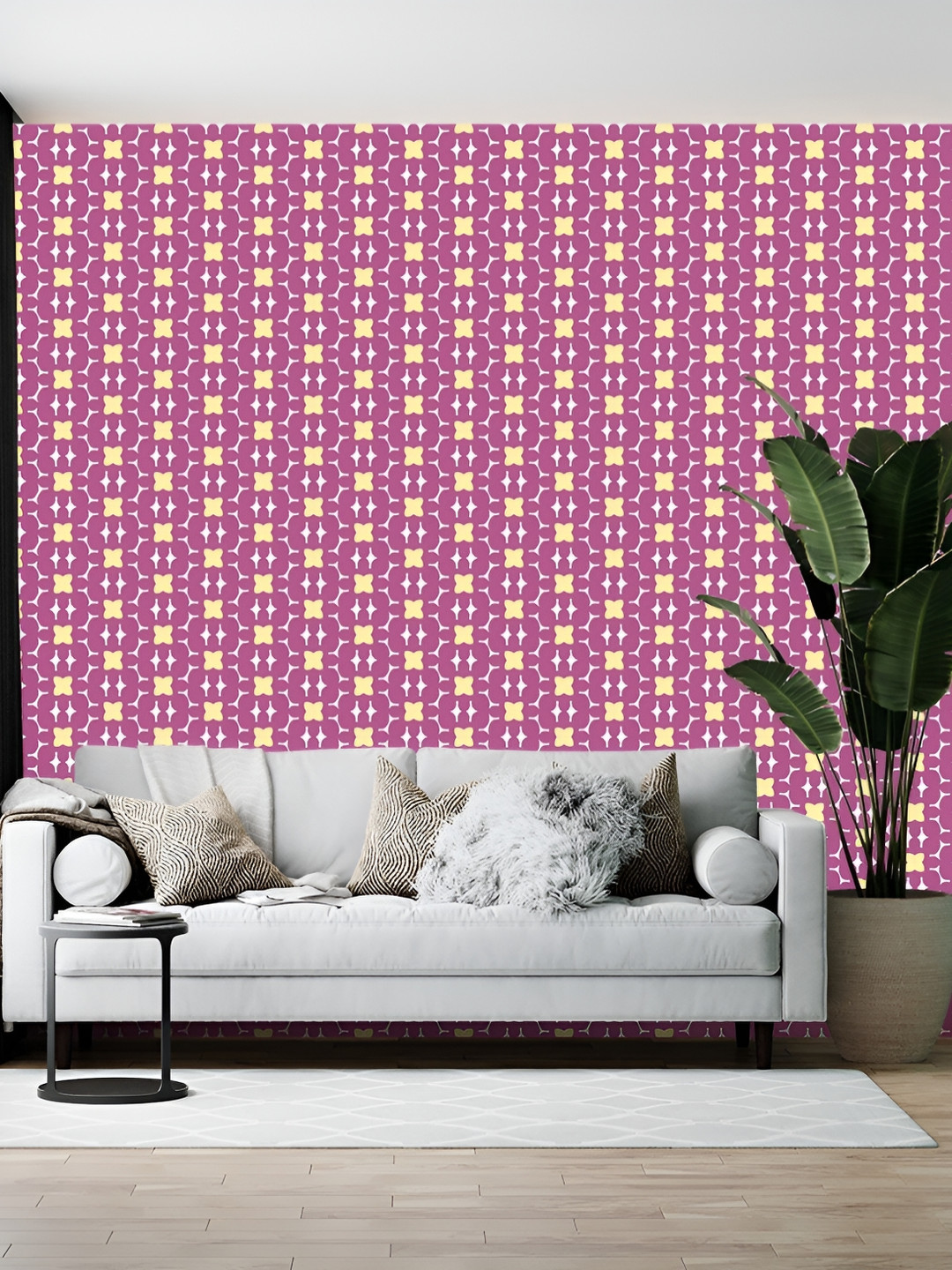 Wallpics Purple & Yellow Floral Printed Self-Adhesive Wallpaper