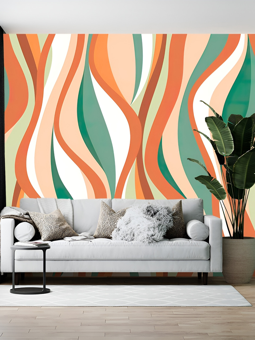 Wallpics Green and Orange Abstract Printed Wallpaper Sticker