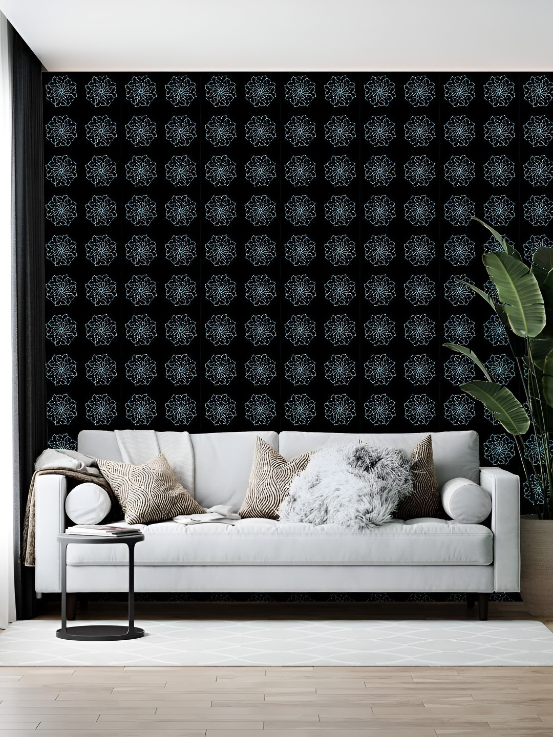 Wallpics Black & Blue Abstract Printed Wallpaper
