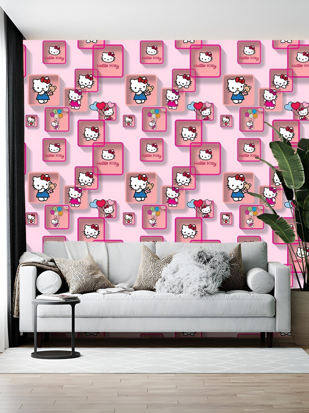 Wallpics Pink Kitty Printed Self-Adhesive Wallpaper