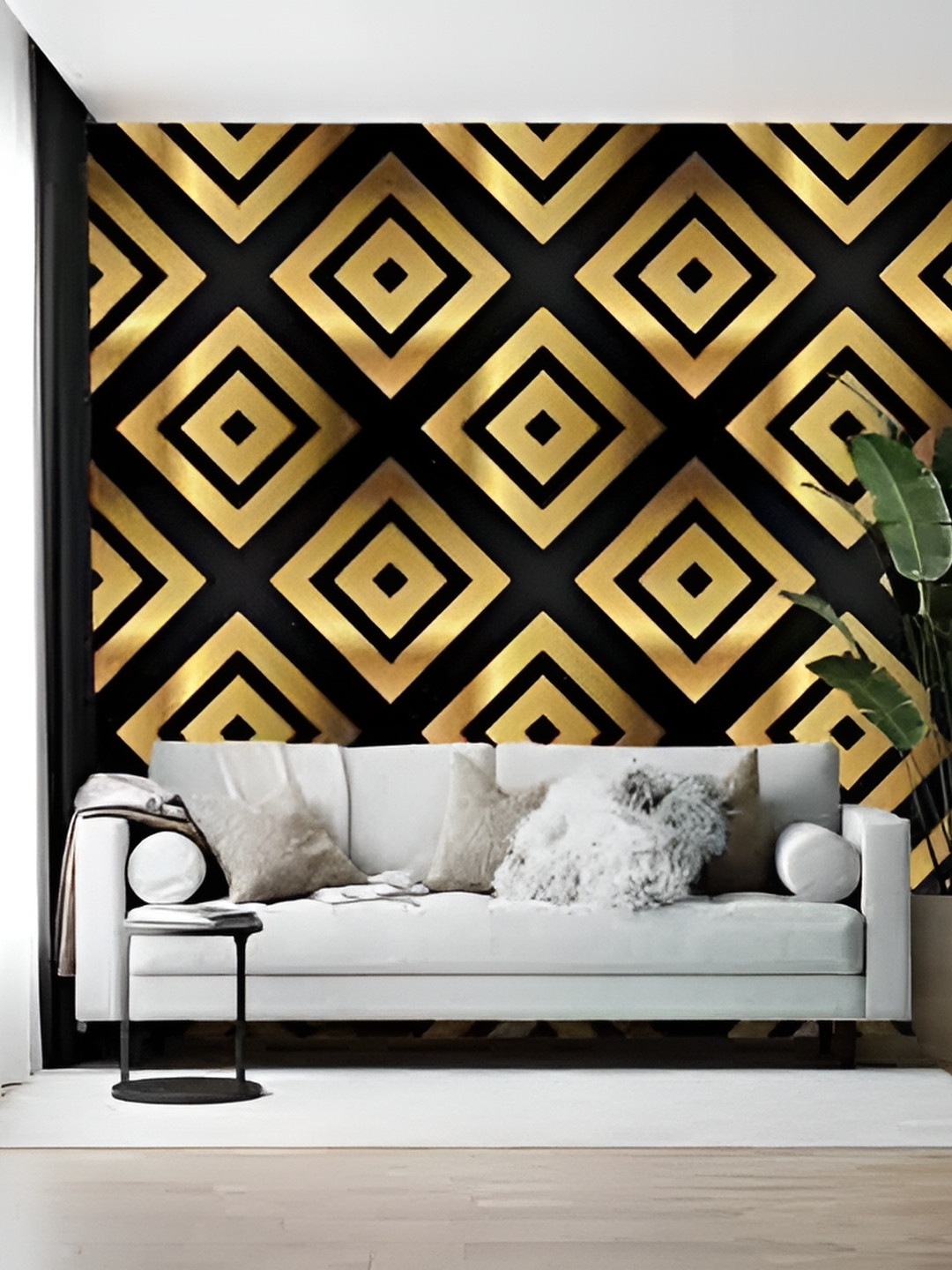 Wallpics Black & Gold Toned Geometric Printed Self Adhesive Wall Sticker