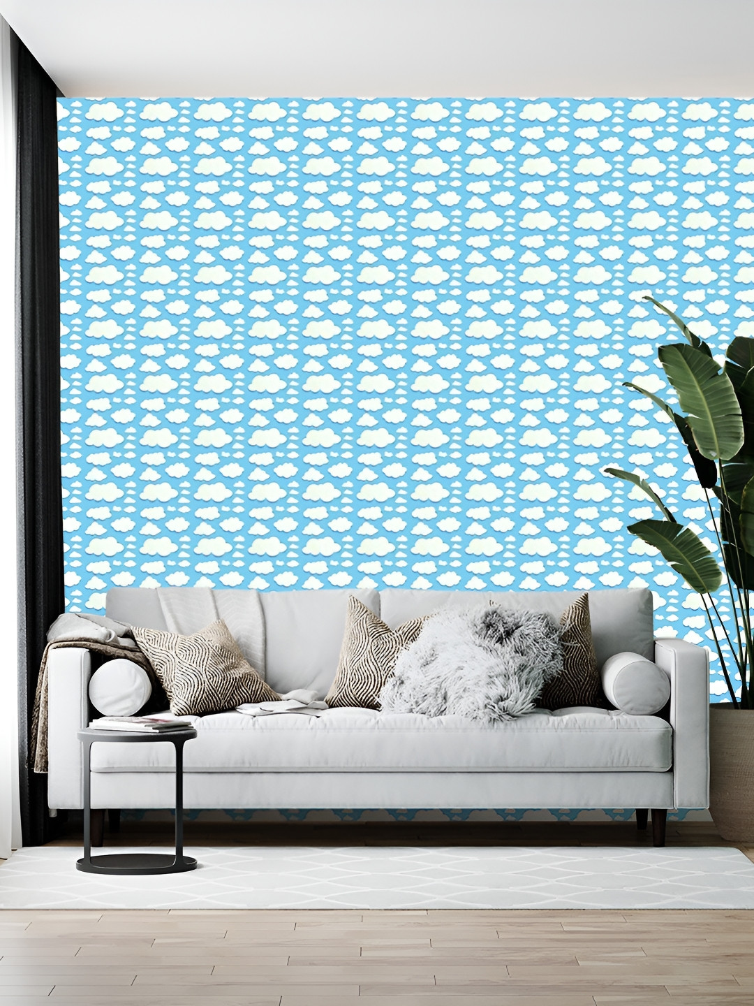 Wallpics Turquoise Blue & White Abstract Printed Self-Adhesive Wallpaper
