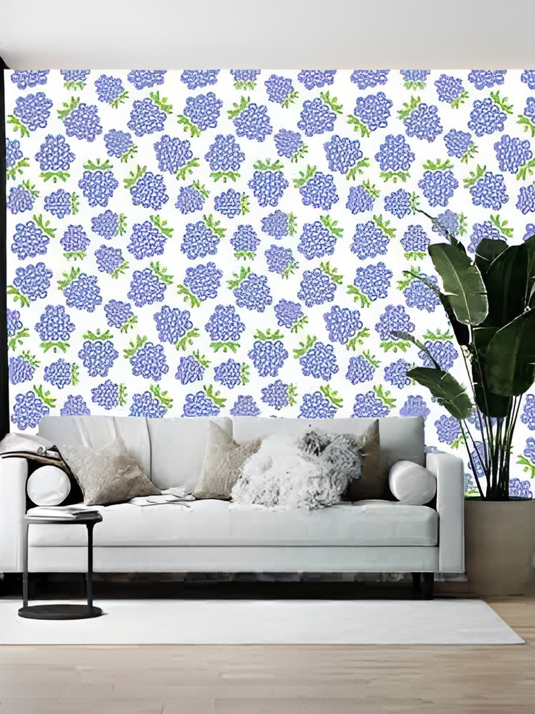 Wallpics White & Blue Floral Printed Self-Adhesive Wallpaper