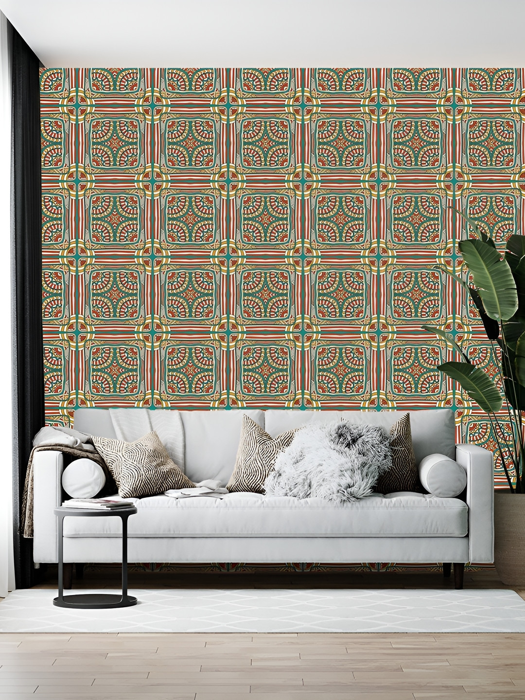 Wallpics Red & Blue Abstract Printed Self-Adhesive Wallpaper