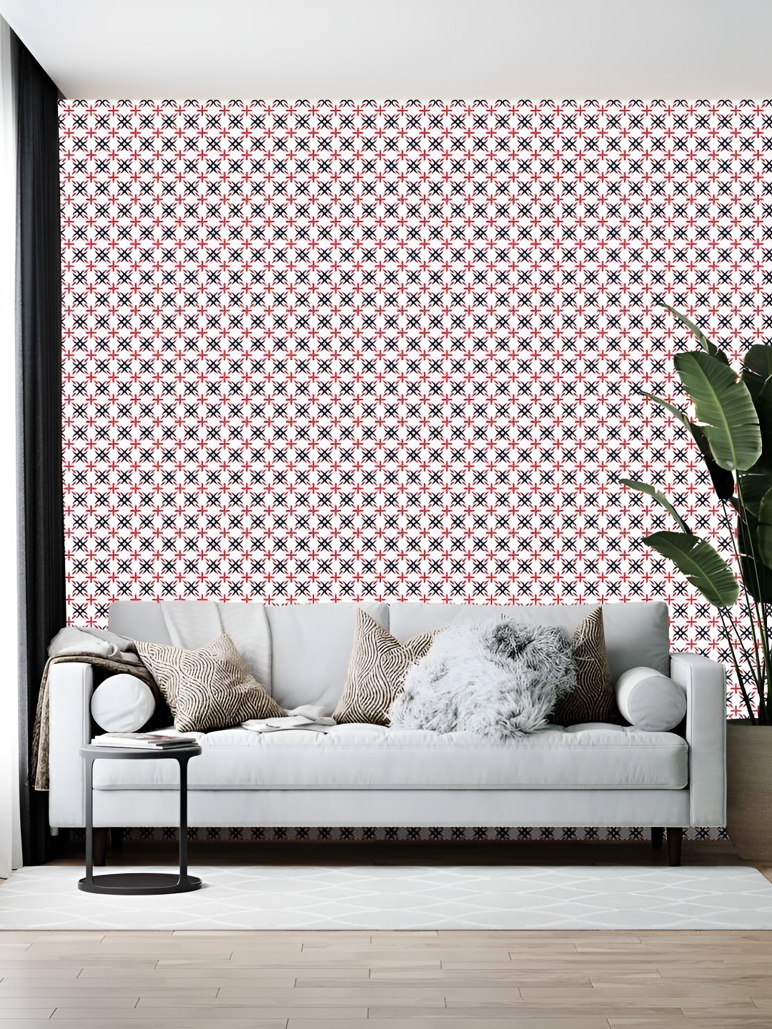 Wallpics White & Red Abstract Printed Wallpaper