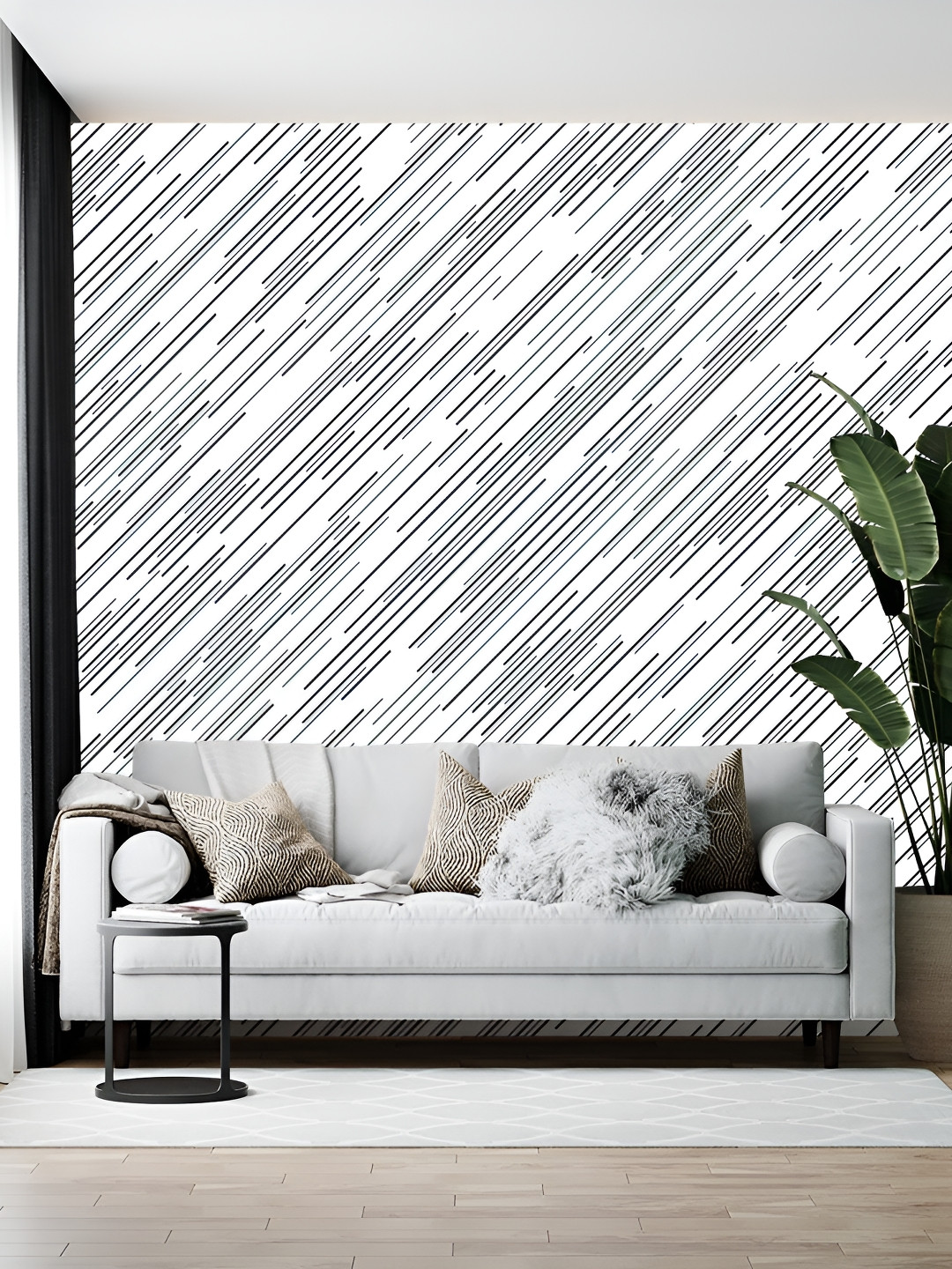 Wallpics White and Back Abstract Printed Self-Adhesive Wallpaper Sticker
