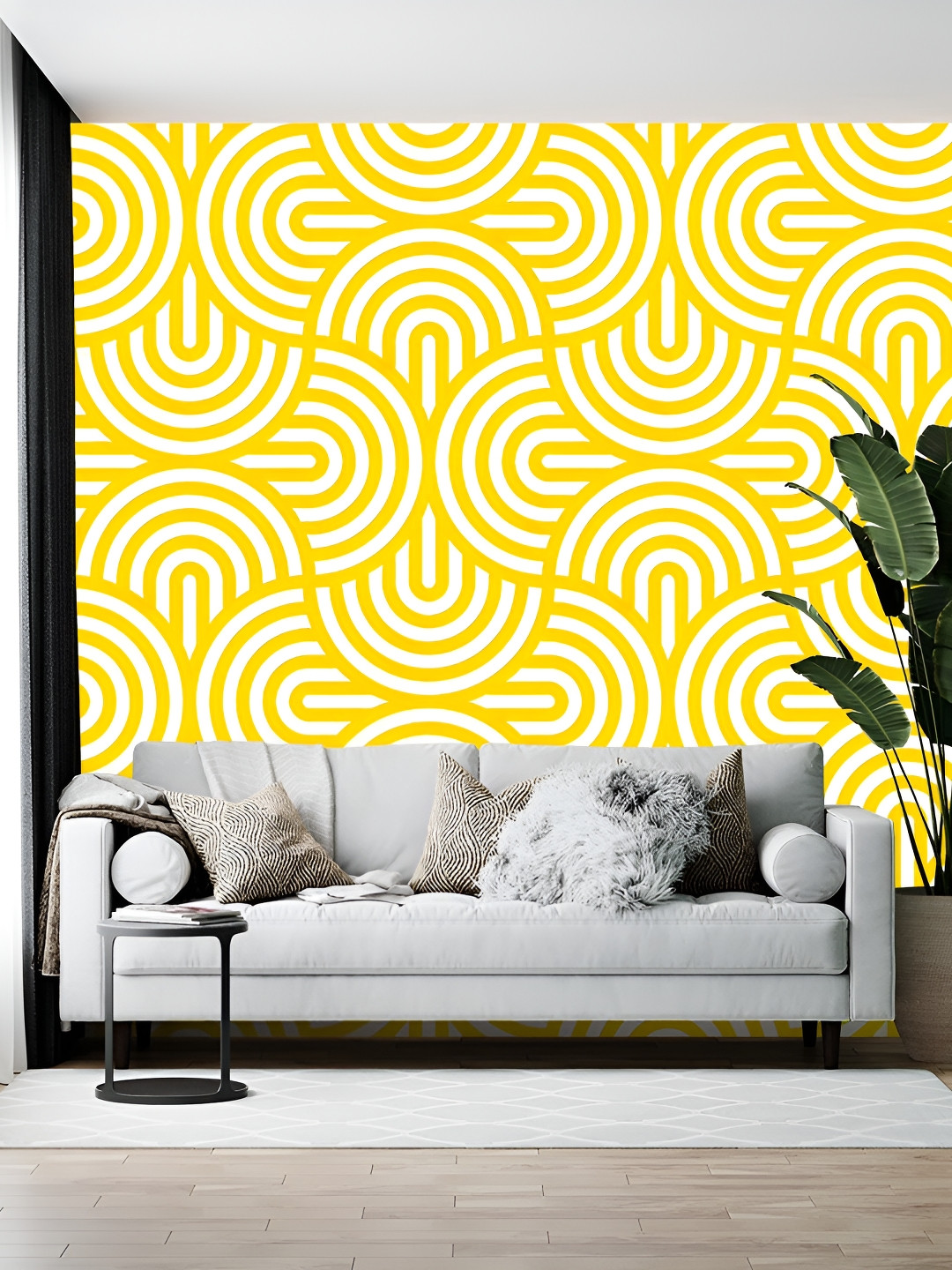 Wallpics Yellow & White Abstract Printed Wallpaper